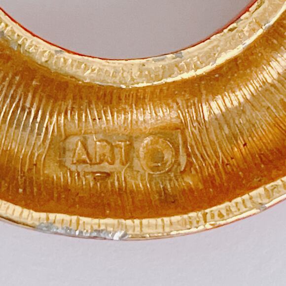 VTG Signed ART 60s Brooch Christmas Wreath Enamel Rhinestone Pin Nostalgic Retro - Picture 9 of 11